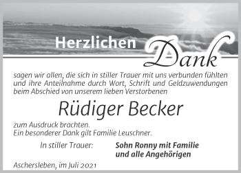 Traueranzeige von Rüdiger Becker von Trauerkombi Aschersleben