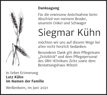 Traueranzeige von Siegmar Kühn von Trauerkombi Zeitz