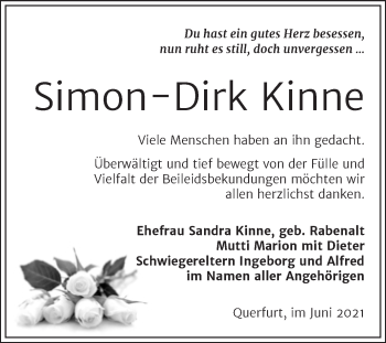 Traueranzeige von Simon-Dirk Kinne von Trauerkombi Merseburg