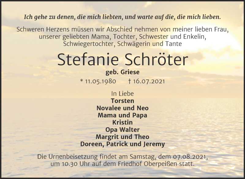  Traueranzeige für Stefanie Schröter vom 24.07.2021 aus Trauerkombi Bernburg