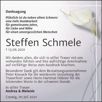 Traueranzeige von Steffen Schmele von Trauerkombi Wittenberg