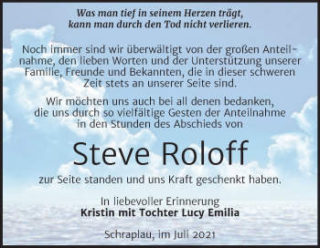 Traueranzeige von Steve Roloff von Trauerkombi Merseburg