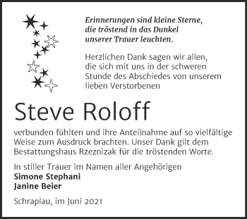 Traueranzeige von Steve Roloff von Trauerkombi Merseburg