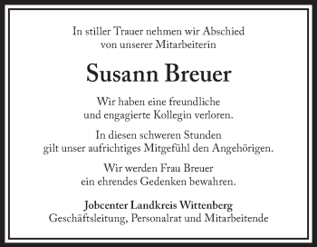 Traueranzeige von Susann Breuer von Mitteldeutsche Zeitung