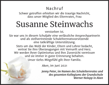 Traueranzeige von Susanne Steinwachs von Mitteldeutsche Zeitung Köthen
