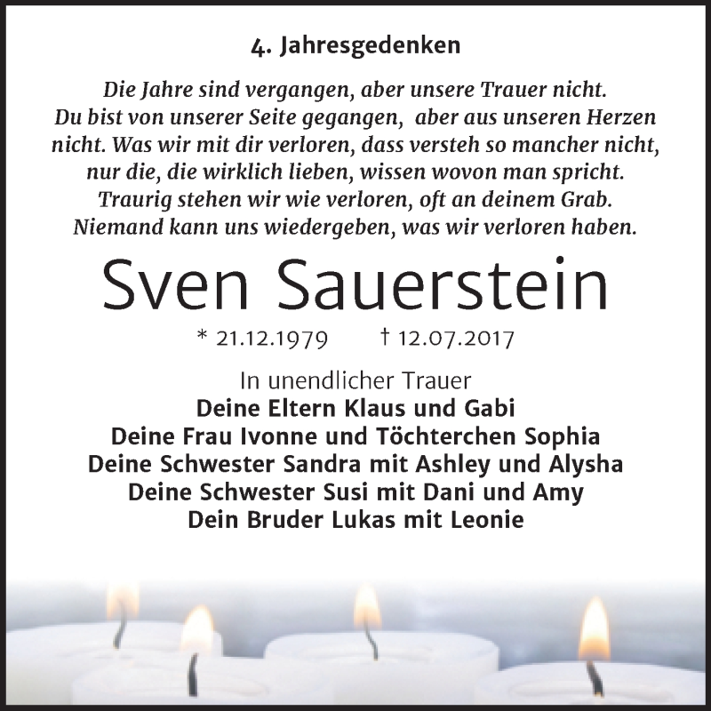  Traueranzeige für Sven Sauerstein vom 12.07.2021 aus Trauerkombi Weißenfels