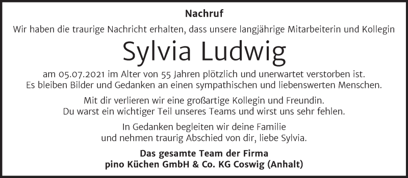  Traueranzeige für Sylvia Ludwig vom 24.07.2021 aus Super Sonntag Dessau-Roßlau