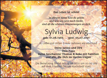 Traueranzeige von Sylvia Ludwig von Trauerkombi Dessau