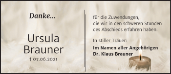 Traueranzeige von Ursula Brauner von Trauerkombi Wittenberg