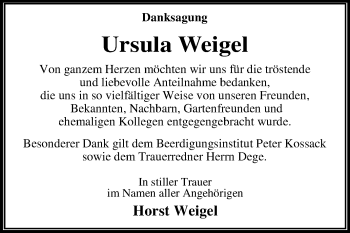 Traueranzeige von Ursula Weigel von Trauerkombi Dessau