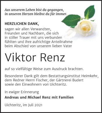 Traueranzeige von Viktor Renz von Trauerkombi Weißenfels