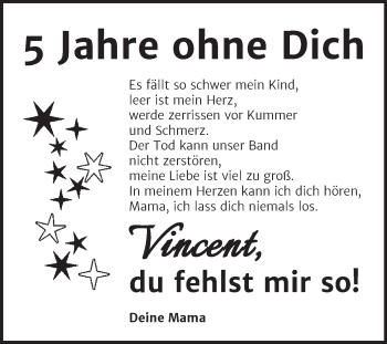 Traueranzeige von Vincent  von Trauerkombi Aschersleben