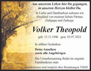 Traueranzeige von Volker Theopold von Trauerkombi Quedlinburg