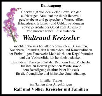 Traueranzeige von Waltraud Kreiseler von Trauerkombi Dessau