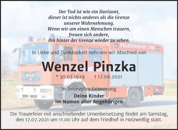 Traueranzeige von Wenzel Pinzka von Trauerkombi Bitterfeld
