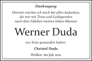 Traueranzeige von Werner Duda von Trauerkombi Bitterfeld