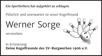 Traueranzeige von Werner Sorge von Trauerkombi Weißenfels