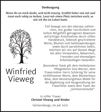 Traueranzeige von Winfried Vieweg von Trauerkombi Quedlinburg