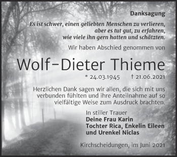 Traueranzeige von Wolf-Dieter Thieme von Wochenspiegel Naumburg/Nebra
