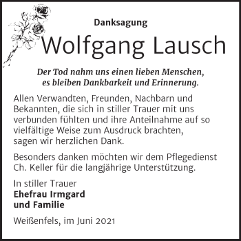 Traueranzeige von Wolfgang Lausch von Trauerkombi Weißenfels