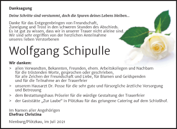 Traueranzeige von Wolfgang Schipulle von Trauerkombi Bernburg