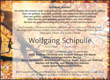 Traueranzeige von Wolfgang Schipulle von Trauerkombi Bernburg