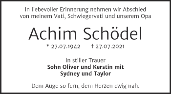 Traueranzeige von Achim Schädel von Trauerkombi Bernburg