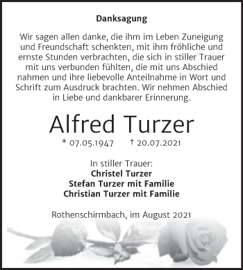 Traueranzeige von Alfred Turzer von Mitteldeutsche Zeitung Merseburg/Querfurt