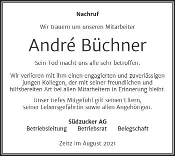 Traueranzeige von Andre Büchner von Super Sonntag Weißenfels