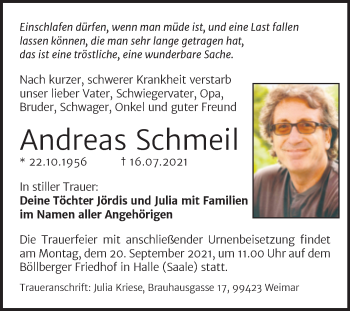 Traueranzeige von Andreas Schmeil von Mitteldeutsche Zeitung Halle/Saalkreis