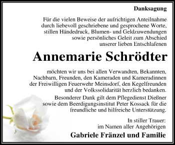Traueranzeige von Annemarie Schrödter von Trauerkombi Dessau