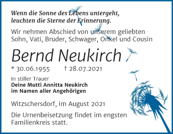 Traueranzeige von Bernd Neukirch von Trauerkombi Merseburg