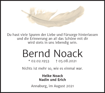 Traueranzeige von Bernd Noack von Trauerkombi Wittenberg