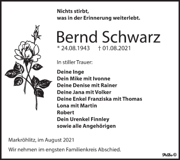 Traueranzeige von Bernd Schwarz von Trauerkombi Weißenfels