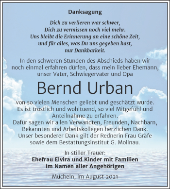 Traueranzeige von Bernd Urban von Trauerkombi Merseburg