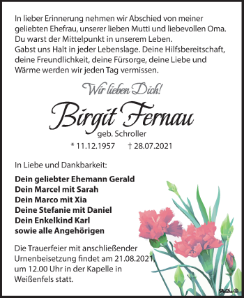Traueranzeige von Birgit Fernau von Trauerkombi Weißenfels