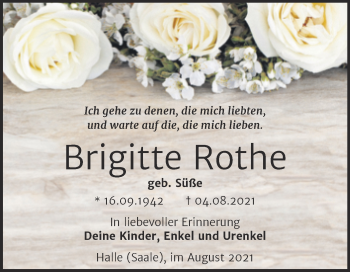 Traueranzeige von Brigitte Rothe von Mitteldeutsche Zeitung Halle/Saalkreis