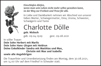 Traueranzeige von Charlotte Dölle von Trauerkombi Köthen