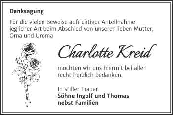 Traueranzeige von Charlotte Kreid von Trauerkombi Weißenfels