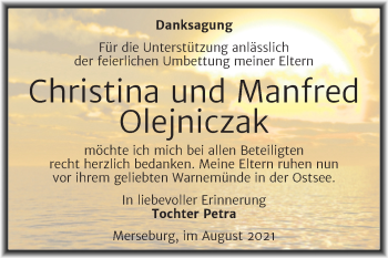 Traueranzeige von Christina und Manfred Olejniczak von Trauerkombi Merseburg
