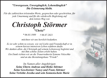Traueranzeige von Christoph Störmer von Trauerkombi Wittenberg