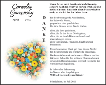 Traueranzeige von Cornelia Gaczensky von Trauerkombi Aschersleben