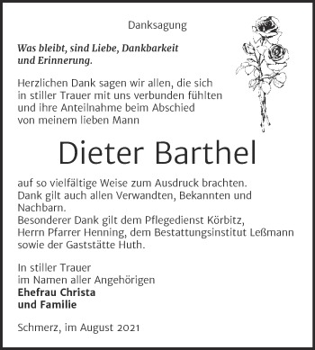 Traueranzeige von Dieter Barthel von Trauerkombi Bitterfeld