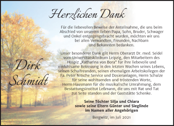 Traueranzeige von Dirk Schmidt von Trauerkombi Wittenberg
