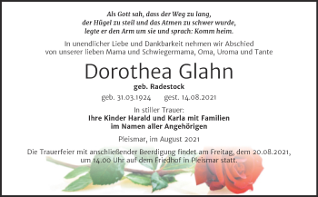 Traueranzeige von Dorothea Glahn von Naumburger Tageblatt
