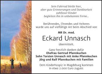Traueranzeige von Eckard Unnasch von Trauerkombi Bernburg