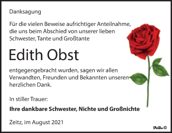 Traueranzeige von Edith Obst von Trauerkombi Zeitz