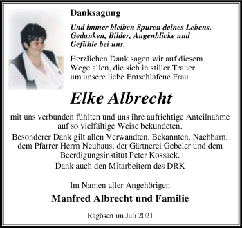 Traueranzeige von Elke Albrecht von Trauerkombi Wittenberg