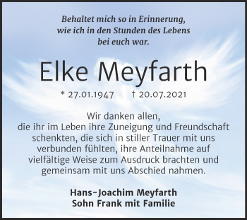 Traueranzeige von Elke Meyfarth von Trauerkombi Bitterfeld