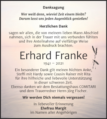 Traueranzeige von Erhard Franke von Trauerkombi Weißenfels